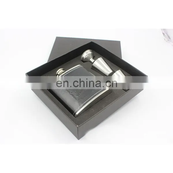 Wholesale Personalized Logo Liquor Glass Gift Set Custom Black Stainless Steel Whiskey Hip Flasks photo-3
