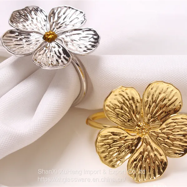 Wholesale White Flower Napkin Rings Table Decoration Reusable Metal Napkin Rings Wedding Party photo-5