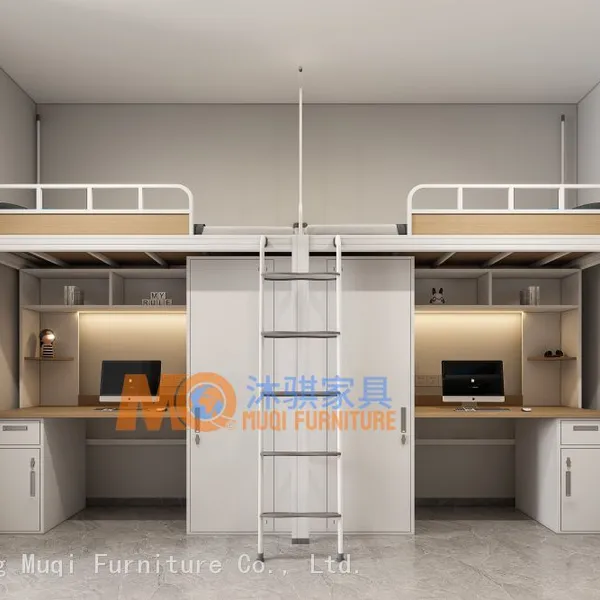Double Metal Loft Bed System With Study Desk, Wardrobe and Storage Cabinet for Student Dormitory Projects