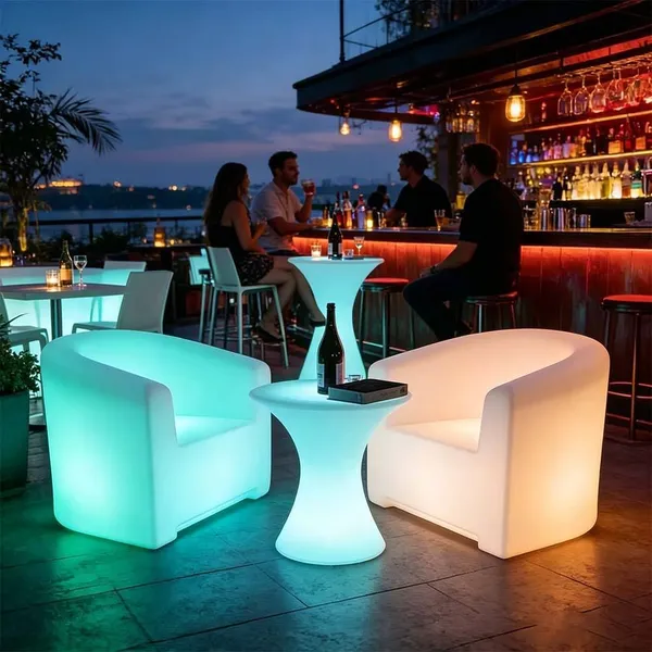 Luminous Table and Chair Set With 16 Variable Colors IP65 Waterproof for Outdoor Activities Hotels and Bars