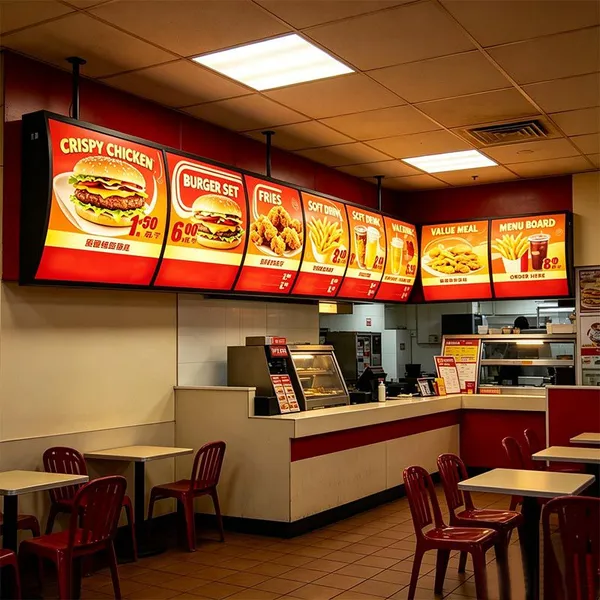 Vintage Hanging Fast‑Food Menu Light Box | PET Panel LED Illuminated Sign | ADE Lightbox