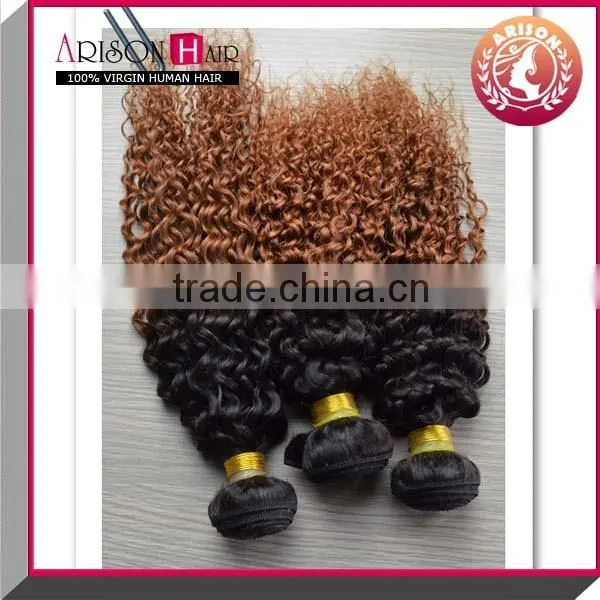 Factory Direct Sale 16 18 20 Inch Two Tone Ombre Colored Hair Weave Bundles With Closure photo-3