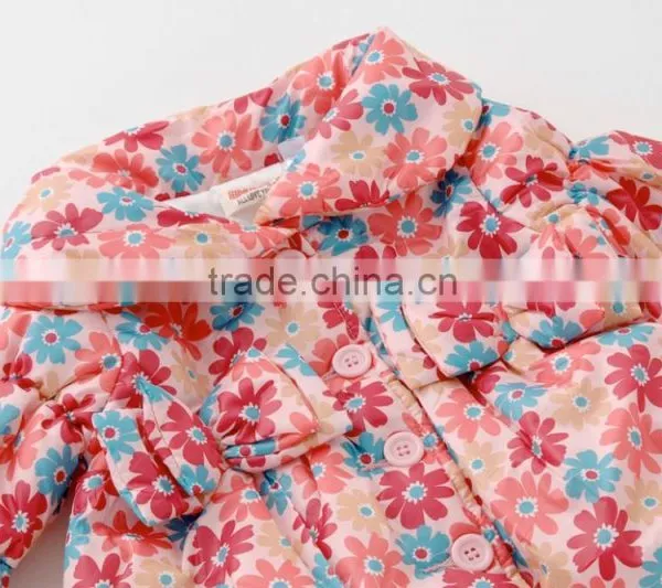 Japanese Wholesale Products High Quality Cute Infant Girl Winter Clothes Flower Pattern Shirring Jacket photo-5