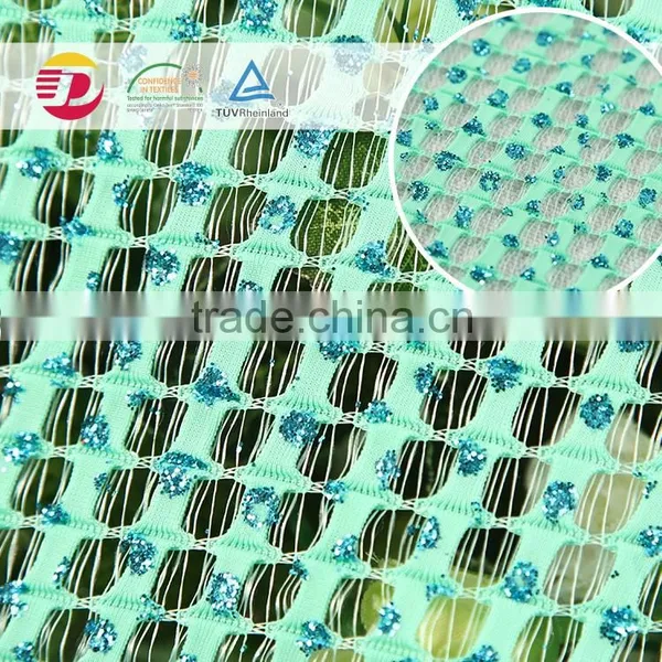 new design green design shinning eco-friendly good quality lace fabric