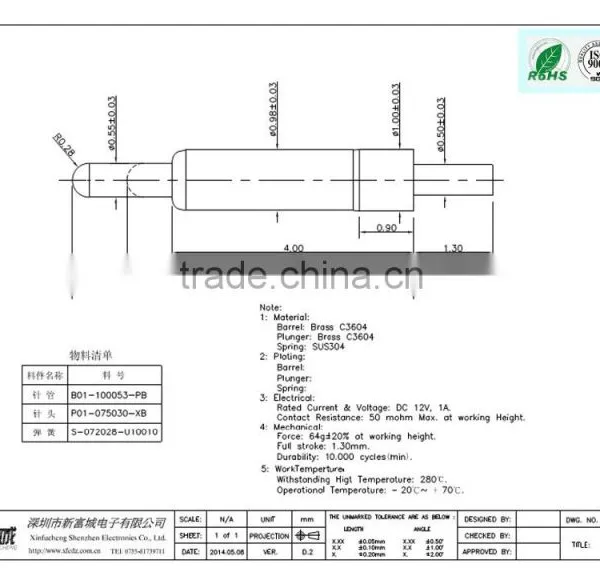 Hotselling Copper Pogo Pin High Current Spring Loaded Pin photo-6