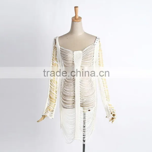 M-018 Sexy Lady White Fully Fashioned Sweaters With Cute Skeleton Pattern photo-4