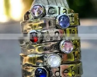 Stackable Initial Rings and Stack Birthstone Rings. Mothers Rings in a Set Stackable Silver Rings photo-5