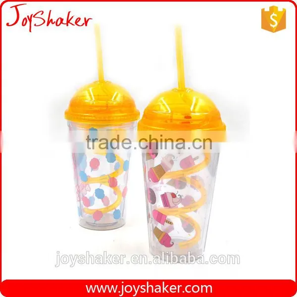 Hot Joyshaker Paper Insert Double Wall Water Cup, Insulated Plastic Cup With Straw photo-2