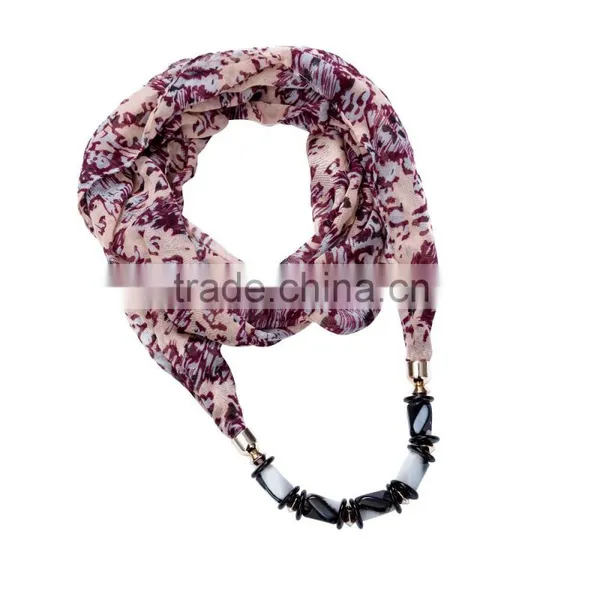 Excellent Quality Gorgeous Print Scarf Necklace Decorated With Jade Necklace Chain photo-5