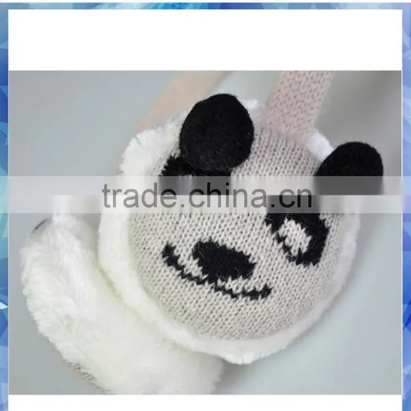 2014 Women Beige and Black Panda Knitted Custom Earmuff photo-2