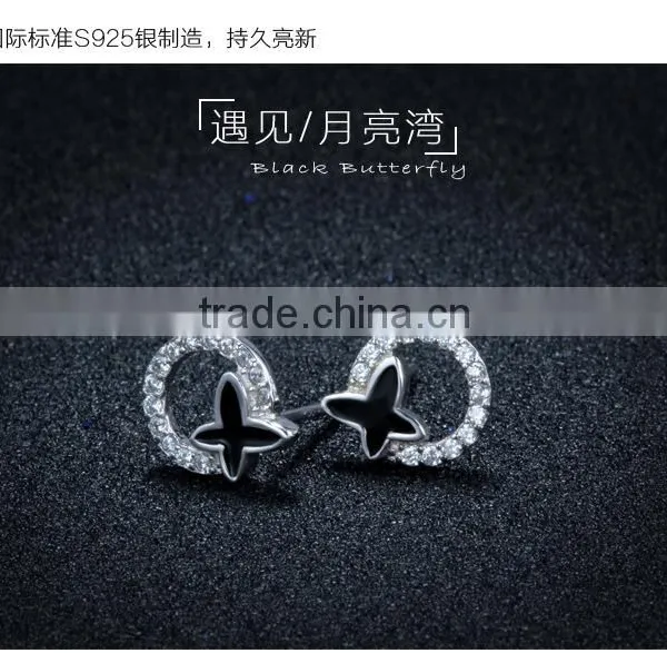 925 Sterling Silver Black Letter x Ear Studs With White Zircon and Ring Design photo-4