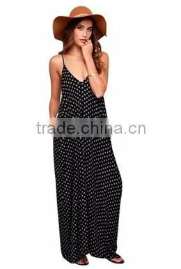Women V Neck Spaghetti Strap Summer Beach Long Maxi Dress photo-3
