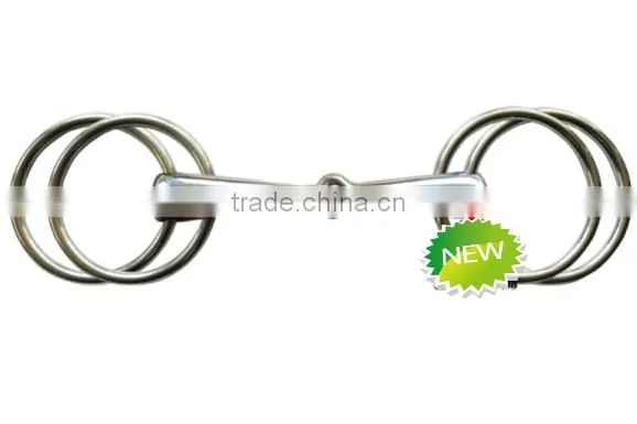black steel horse ring snaffle bit of four rings with solid jointed mouth(Type-038)