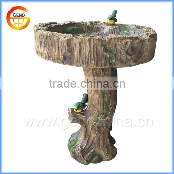 Natural Wooden Color Concrete Garden Bird Bath for Garden Decor photo-3