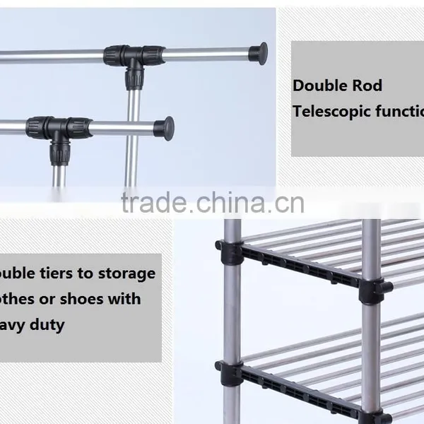 Double Rail Adjustable Portable Clothes Hanger Garment Rack Premium Heavy Duty photo-4