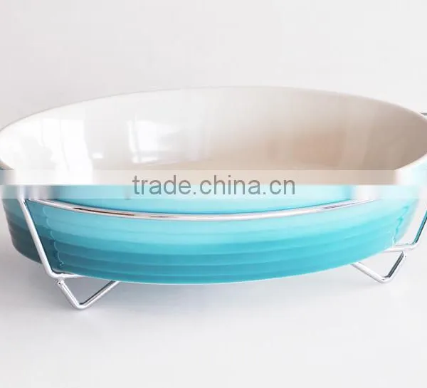 3PCS Stoneware Casserole With Solid Color and Rack photo-2