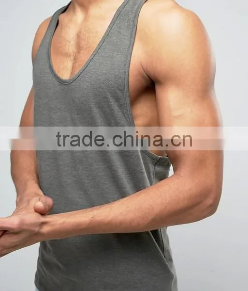 2017 Cheapest Wholesale High Quality Summer Custom Grey Gym Wear Comfortable Cotton Spandex Casual Men's Sport Tank Tops photo-3
