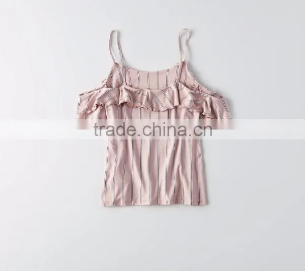 MGOO New Arrival Drop Shoulders Ladies Tank Tops Girls Top Design Stripe Pattern Women Shirt photo-5