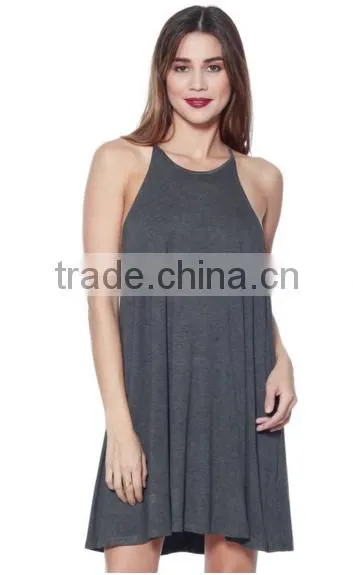 Plus Size Women Clothing Knit Halter Neck Spaghetti Swing Dress For Ladies photo-6