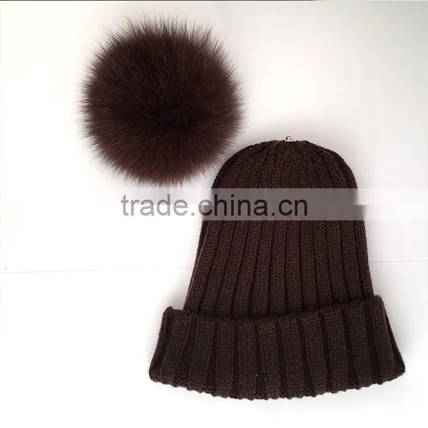 Myfur Top Quality Men Winter Wool Beanie Hat With Detachable Fox Fur Pom Pom photo-3
