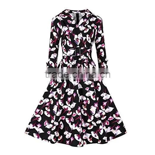 Walson Women's 1950s Vintage 3/4 Sleeve Rockabilly Swing Dress photo-4