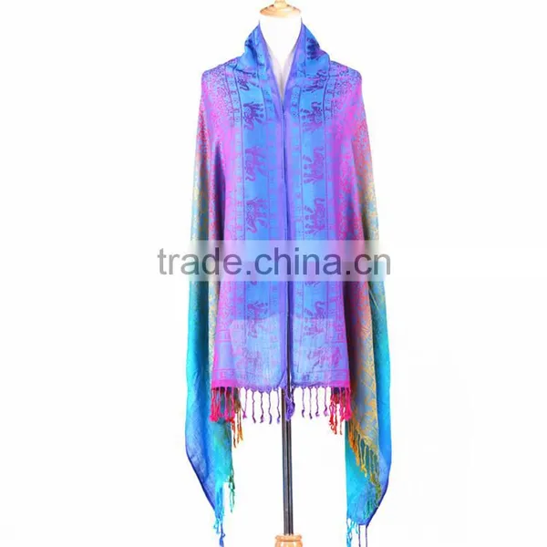 High Quality Rainbow Hajib Paisley Jacquard Pashmina Scarf Shawl photo-3