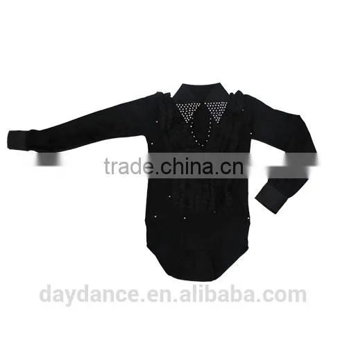 Boys Rhinstone Collar Stage Competition Clothes Kids Long Sleeve Latin Cha-Cha Dance Shirts Leotard photo-6