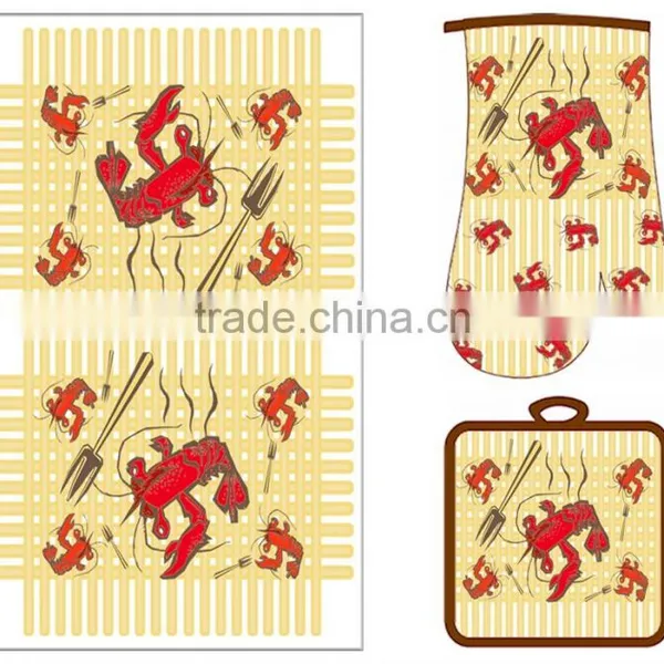 Lobster Pattern Kitchen Towels Pot Holders and Oven Mitts Set