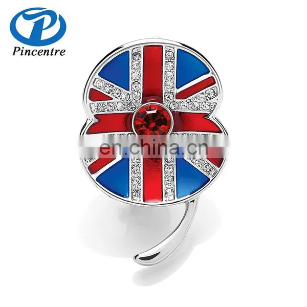 Wholesale Enamel Buckley Crystal Poppy Flower Brooch