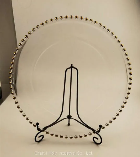 Holy Handmade Clear Glass Wedding Gold/silver/black/rose Red Color Beaded Charger Event Plates Wholsale