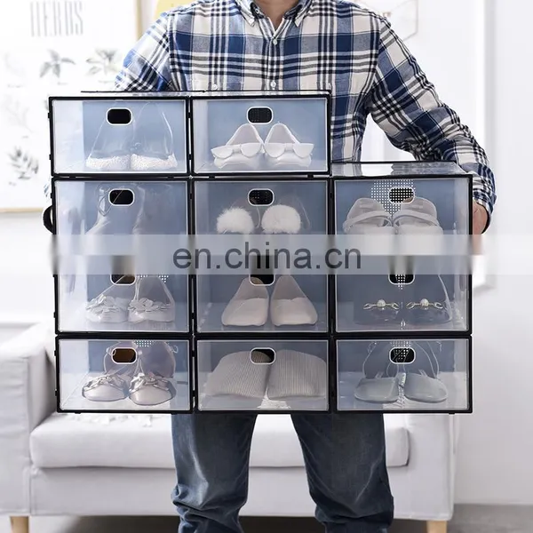 12 Pack Amazon Hot Sale Clear Transparent Plastic Shoe Box Drop Front Sneaker Box Shoe Container Stackable Magnetic Display photo-3