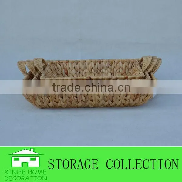 S/3 Rectangular Water Hyacinth Woven Shallow Tray With Handles photo-3