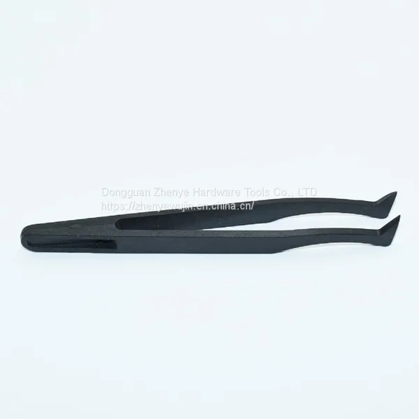 Tweezers Industrial Flat Head Carbon Fiber Plastic Anti-static Elbow Black Plastic Round Head Pointed Tweezers Flat Head 93306 photo-3