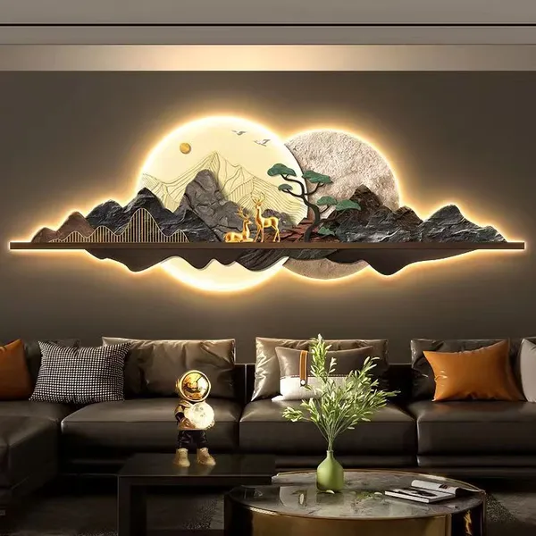 Light Luxury Style High-level Landscape Sofa Background Wall Hanging Painting Elk Luminous Mural15 photo-2