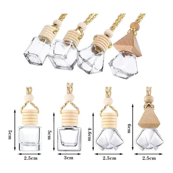 Air Freshener Bottle 10ml Empty Round Shape Glass Hanging Car Perfume Diffuser Bottle Wooden Cap