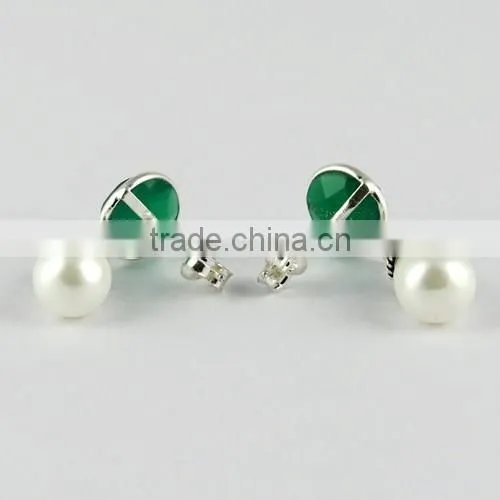 Ever Green !! Pearl & Green Onyx 925 Sterling Silver Earring, Gemstone Silver Jewelry, Handmade Silver Jewelry photo-6