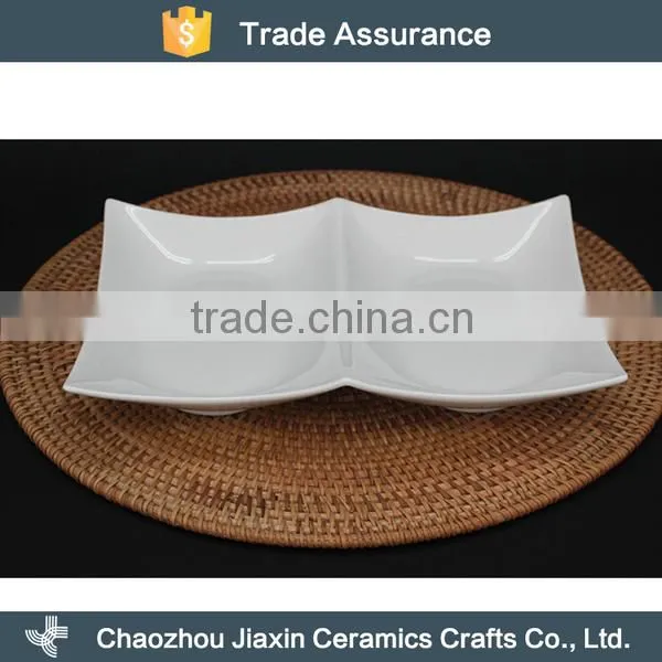Wholesale Double Squre Shape White Dinner Ceramic Snack Plate