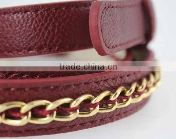 Hot Sale Women's Fashion Belt With High Quality Gold PU Leather& Gold Metal Chian for Jeans photo-3