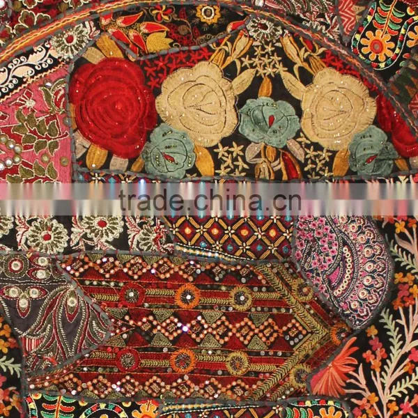 Round Patchwork Cotton Floor Cushions Indian Throw Pillows Indian Ethnic Floor Cushions Traditional Floor Piilows photo-5