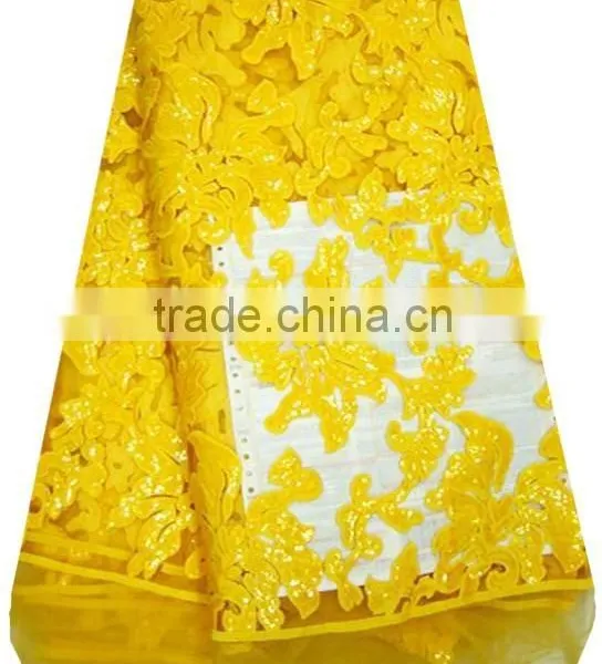 2015 Wholesale New Fantasy African French White Net Sequins Lace Fabric photo-3