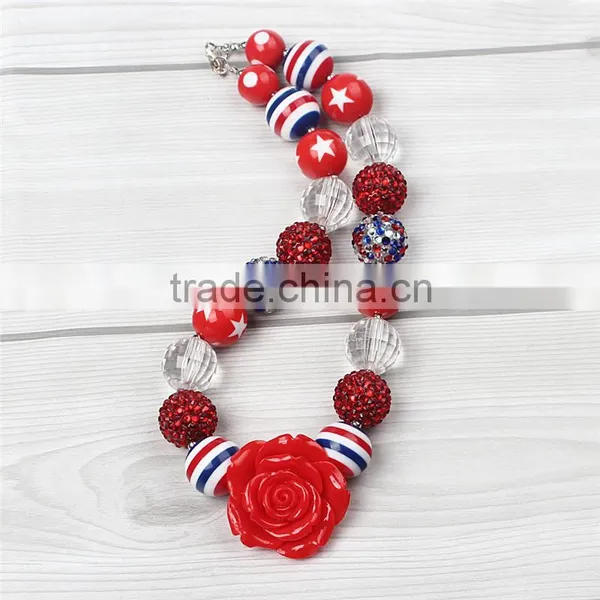 Boutique Red Chunky Girl Baby Necklaces With Flower Pendant And Beautiful Hairband photo-5