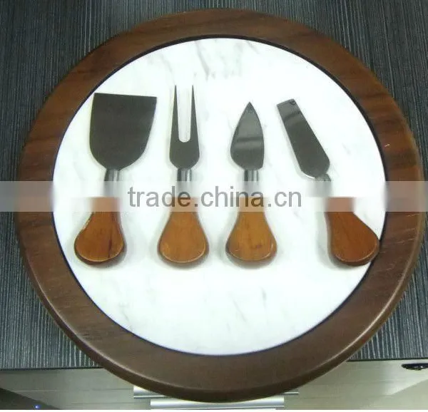 Marble Chopping Block Wooden Cutting Board Set With 4 Cheese Slicers and Knife Holder Drawer photo-3