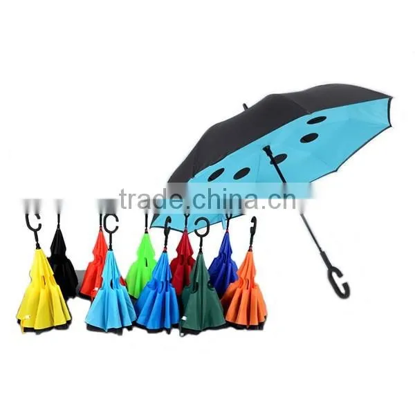 Double Layer C Shape Handle Windproof Inverted Umbrella