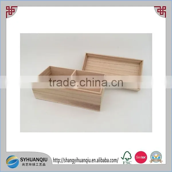 Unfinished Wooden Tea Box With a Divider and Left-up Lid photo-3