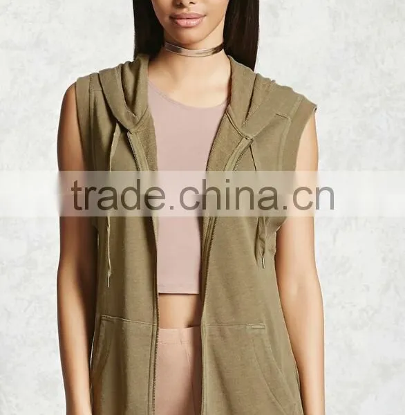 OEM Women Sleeveless Hoodies Plain Blank Stylish 100% Cotton Zip Up Gym Sleeveless Hoodie For Gym photo-2