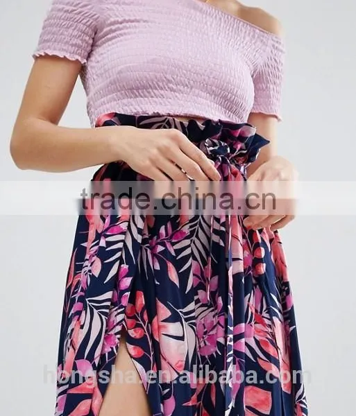 Floral Print Maxi Skirt With Belt in Print HSH6118 photo-4