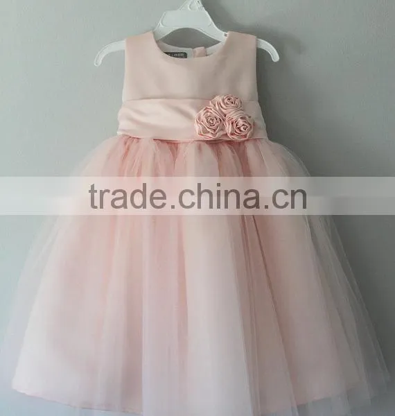 2017 Latest Design Wholesale Baby Clothes One Piece Summer Stain Cheap Children's Boutique Fashion Pink Baby Girl Wedding Dress photo-2