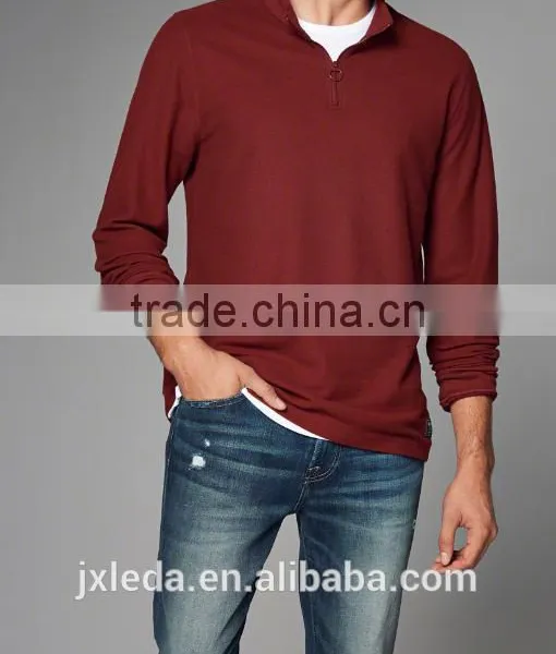 Fashion 100% Cotton Cheap Custom Printed T-shirt Long Sleeve Men Plain t Shirt Tall Tee With a Quarter Zipper Front Neckline photo-5
