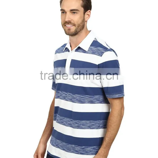 Custom Cheap Blue Striped Polo Shirts for Mens Slim Fit photo-2