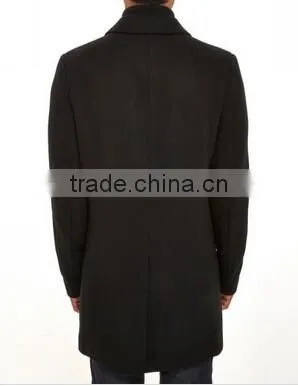 2014 Hidden Button High Fashion Classical Design Black Lapel Slim Fit Mens Cashmere Men Coat photo-2